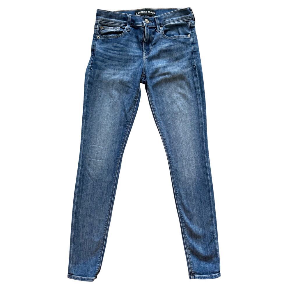 Express‎ Jeans Womens size 0R 0 Blue legging skinny mid rise Preppy Bodycon